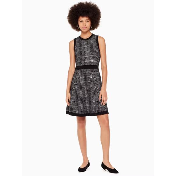 Kate Spade Out West Mod Black Plaid Knit Sleeveless Sweater Dress XS A Line Mini - Picture 1 of 9
